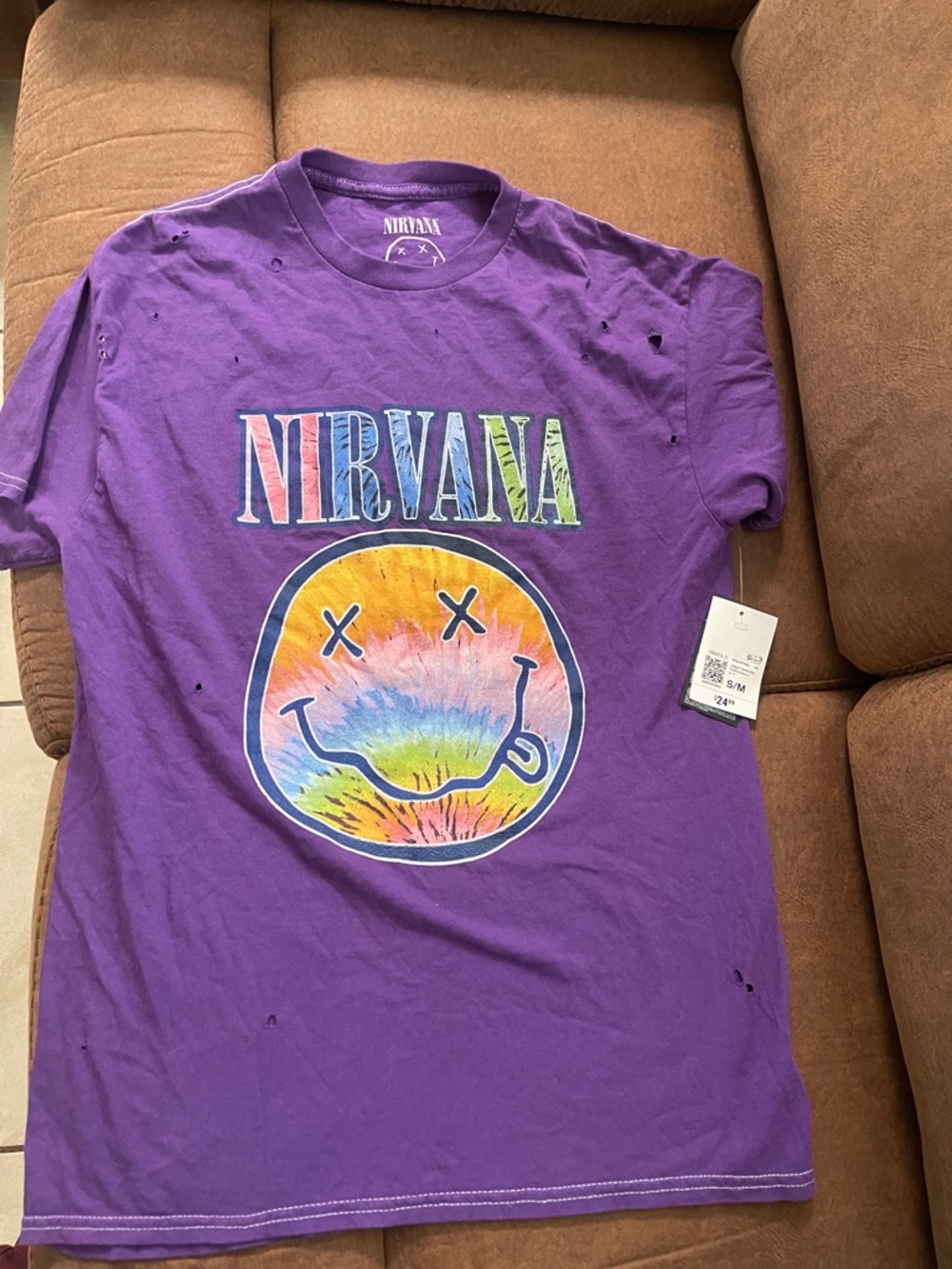 Forever 21 NIRVANA Purple Tie-Dye Smiley Logo Tee